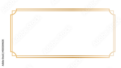 Rectangle vintage gold frame on transparent background for web presentation, double line horizontal border in oriental style for work project, Gold Picture Frame in Narrow png. vector illustration 