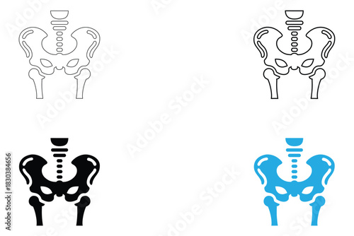 human pelvic bone icon vector set, pelvis icon, hip joint vector, silhouette and line art
