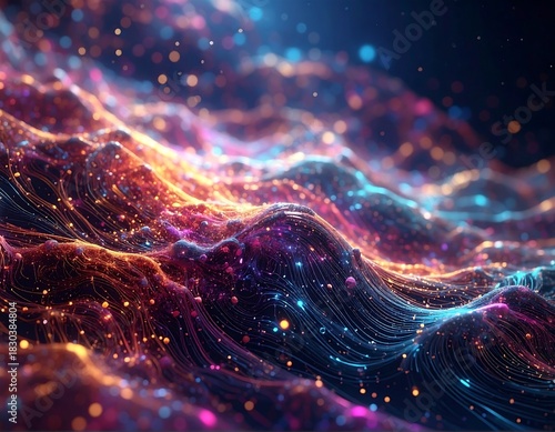 Wallpaper Mural Abstract, glowing, wavy lines form a vibrant, colorful landscape Torontodigital.ca