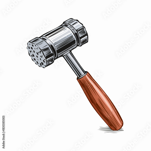 Handheld meat pounder featuring a durable metal head and ergonomic wooden grip, perfect for tenderizing steak, poultry, and other meats, an essential kitchen tool