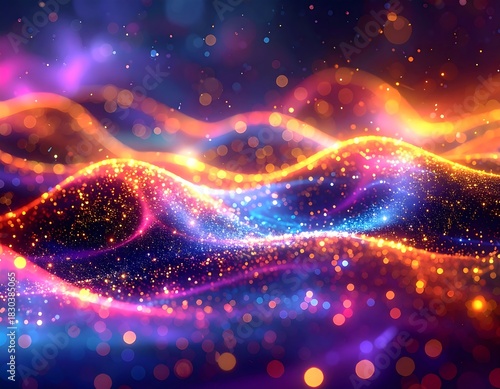 Wallpaper Mural Abstract, glowing, wavy lines with bokeh and a vibrant color scheme Torontodigital.ca