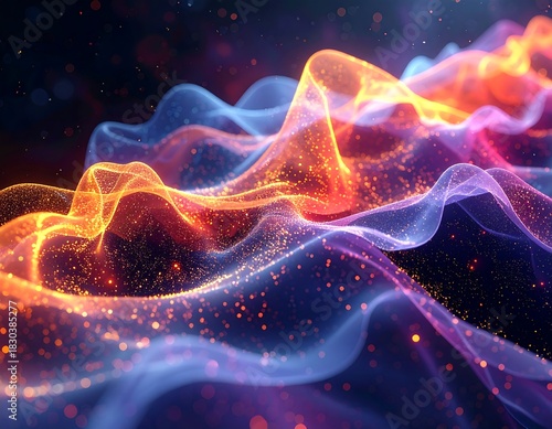 Wallpaper Mural Abstract, glowing, wavy lines in fiery orange and cool purple Torontodigital.ca