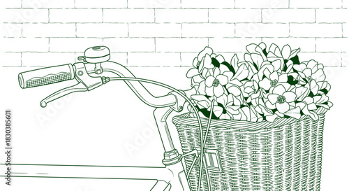 A solitary red bicycle, depicted in a clean graphic style, rests against a textured gray brick wall, its shadow stretching across the concrete floor.