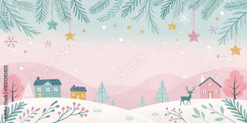 A whimsical pastel Christmas background with soft colors, playful elements, and a cozy festive feel in a clean vector style.