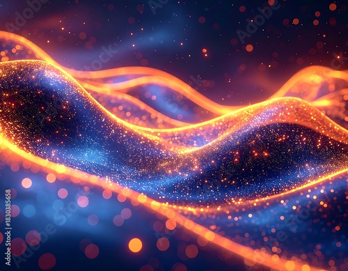 Wallpaper Mural Abstract, glowing, wavy lines with scattered, sparkling particles Torontodigital.ca