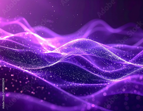 Wallpaper Mural Abstract, glowing, wavy lines with sparkling particles on dark background Torontodigital.ca