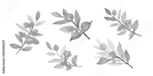 Halftone sea buckthorn berries. in retro comic style with bold dotted texture. High contrast black and white image isolated on white background. Stylized food. Vector