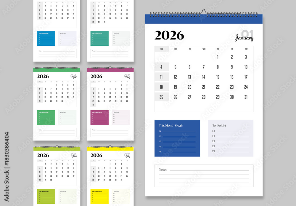 Minimal 2026 Calendar Template with Monthly Goals And Planner Stock ...