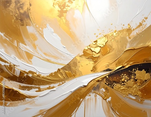 Wallpaper Mural Abstract gold and white art with swirling textures and light Torontodigital.ca