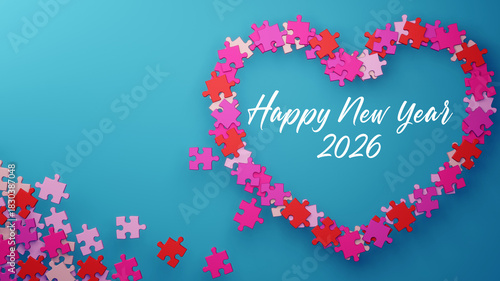 Romantic Valentine’s Day scene with a glowing heart-shaped tree, dreamy clouds, soft blue sky, and elegant holiday greeting in a cute illustration.