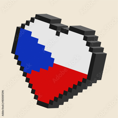 Retro Czech Republic flag logo in isometric pixel vintage concept with simple shading