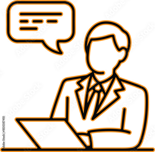 Businessman talking with speech bubble and laptop computer icon