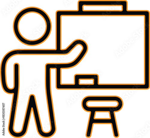 Person teaching at a whiteboard with a stool nearby