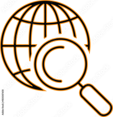 Magnifying glass over a stylized globe searching for information