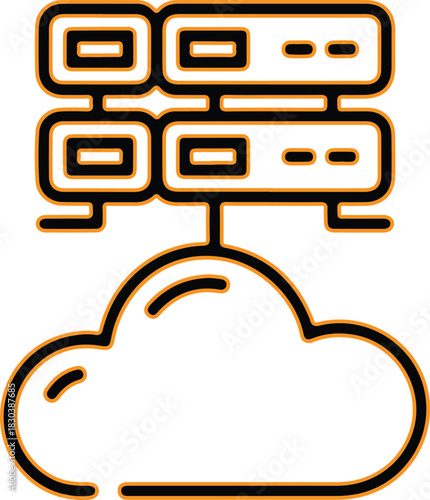Cloud computing servers connected to a stylized cloud icon