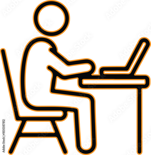 Person sitting at a desk working on a laptop computer icon