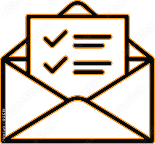 Open envelope with checklist and checkmarks inside