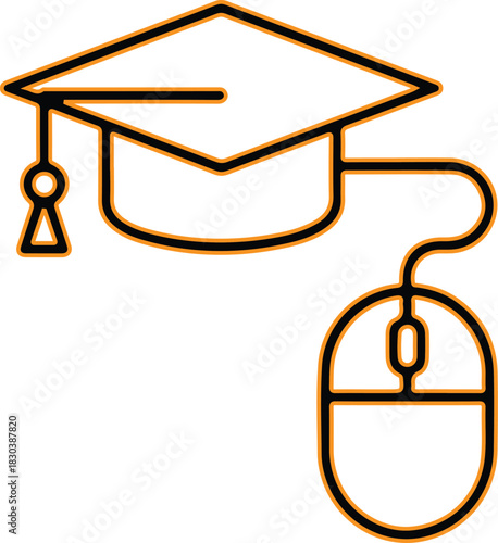 Online education graduation cap and computer mouse icon