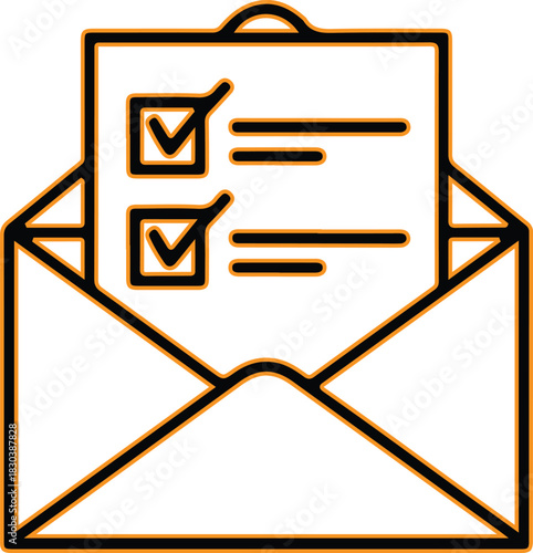 Checklist in envelope icon for task completion and to do list
