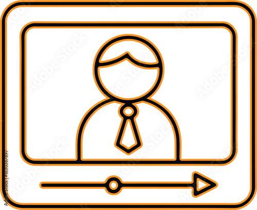 Businessperson icon on a video player screen with play button