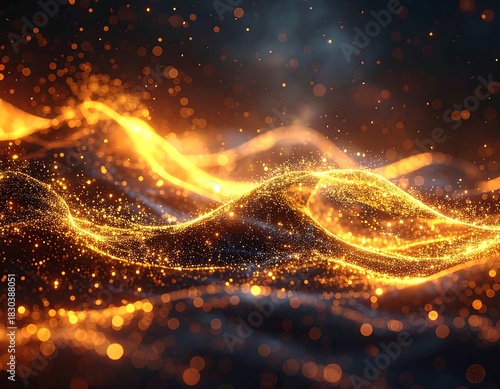 Wallpaper Mural Abstract golden wave illustration with particles and bokeh against dark background Torontodigital.ca