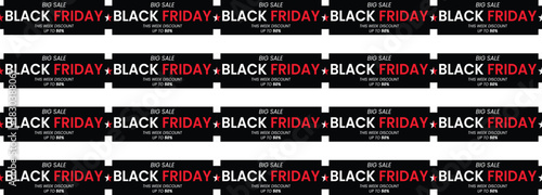 Set Of Black Friday Ribbons black white and red, Seamless Warning Tapes with Text, Shadow, and Transparent Background for Sale, Discount, and Promotion Design.
