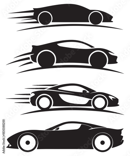 Sports Car Silhouette Vector Set for Logo and Branding.