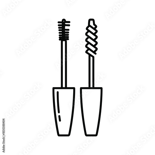 Line art illustration of two distinct mascara wands for eye makeup cosmetic application