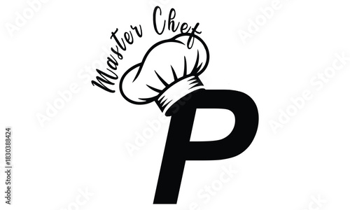 chef logo with a combination of letter p and chef hat for any business especially for restaurant, cafe, catering, etc.