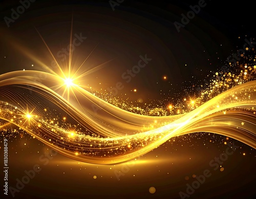 Wallpaper Mural Abstract golden wave with sparkling particles and light flares Torontodigital.ca
