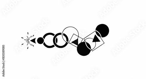 Abstract dynamic progression of geometric shapes in black and white with a burst of energy
