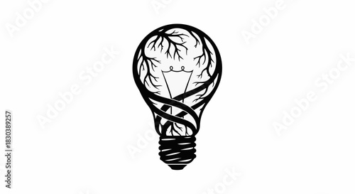 Creative idea symbolized by a lightbulb intertwined with organic branches
