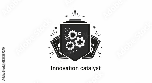 Abstract symbol of innovation and progress with gears and shield design