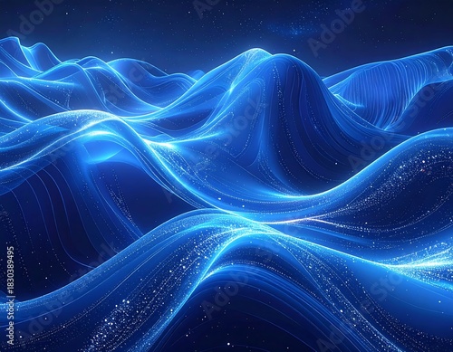Wallpaper Mural Abstract landscape of glowing blue lines, resembling fluid mountains Torontodigital.ca