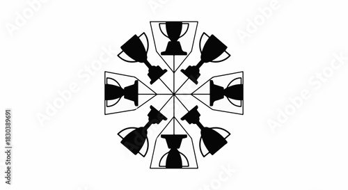 Symmetrical pattern of trophy silhouettes radiating from the center, symbolizing achievement and victory.