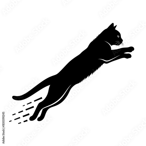 Dynamic Silhouette of a Black Cat Leaping with Speed Lines