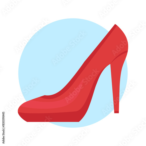 Red romantic high heel shoes for women flat illustration