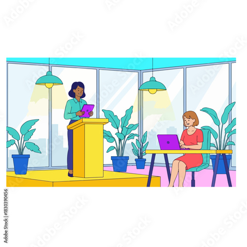 business, office, people, motivation, podium computer, vector