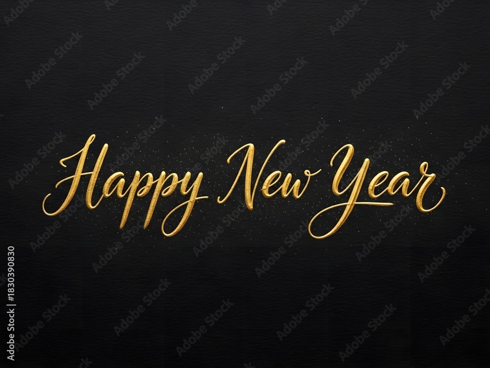 Obraz premium Happy New Year written in elegant golden calligraphy on a dark textured background