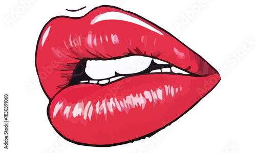 Vector 3d Realistic  Female Lips. Love, Sexy, Beauty Concept. Fashion, Makeup, Romance Vector Illustration. Glamorous Woman Glossy Lips Closeup.