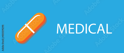 medical, orange capsule, blue background,