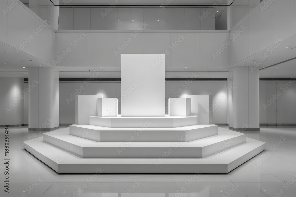 Fototapeta premium Minimal pastel podium with soft shadows in a clean photo studio setup.