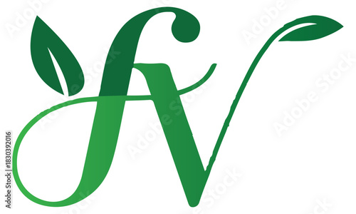 organic leaf logo FV luxury wedding monogram design bold initial concept letter