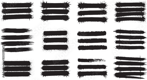 Black grunge brush stroke banners with splatter effect