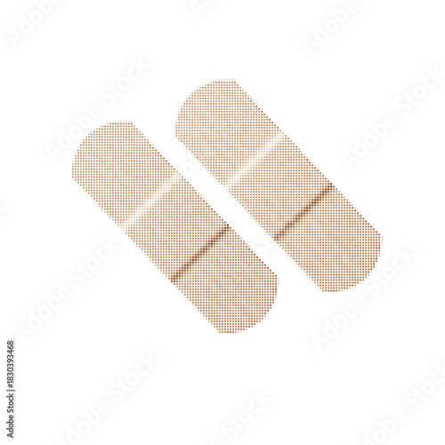 Minimalist halftone illustration of two medical adhesive bandages isolated on white background.