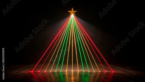 Colorful laser lights create a vibrant Christmas tree display for holiday festivities