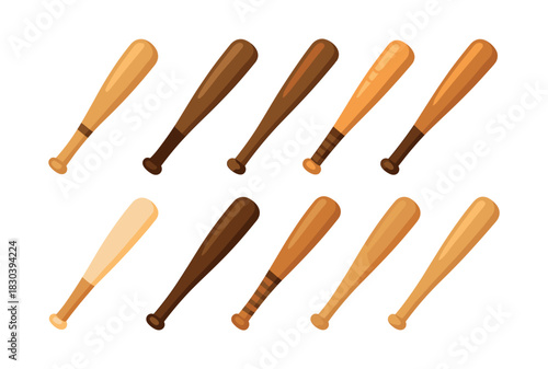 Baseball bats set, flat vector illustration with sports equipment design