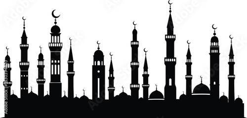 Mosque minarets silhouette vector illustration isolated on transparent background