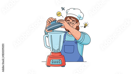 Chef with a blender A culinary creation process with creative ideas and food preparation