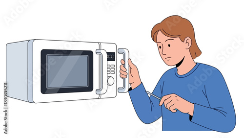 A focused individual diligently works on repairing a malfunctioning microwave oven using a screwdriver, demonstrating home appliance maintenance skills